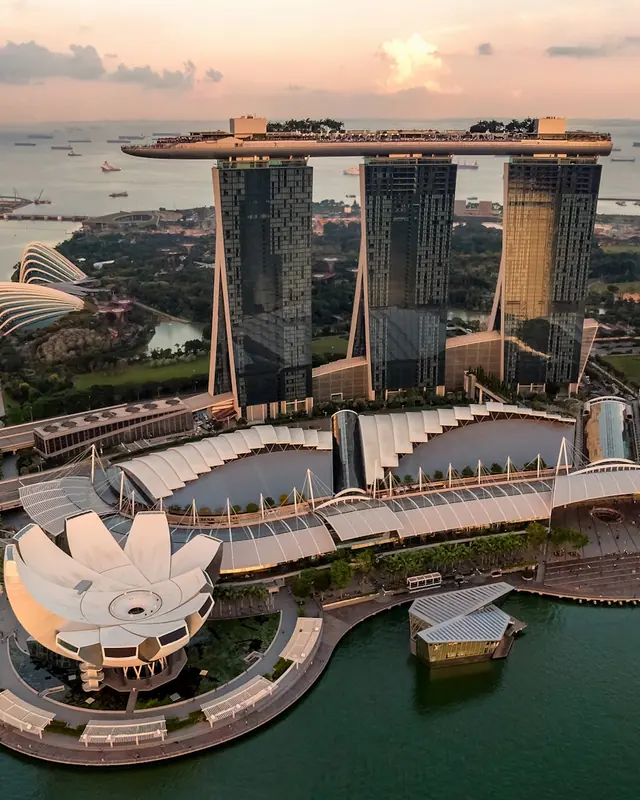 Aerial view of Marina Bay Sands and Gardens by the Bay, Singapore